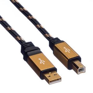 USB-kabel, Roline Gold, typ A-B, guld/svart, 1.8 meter
